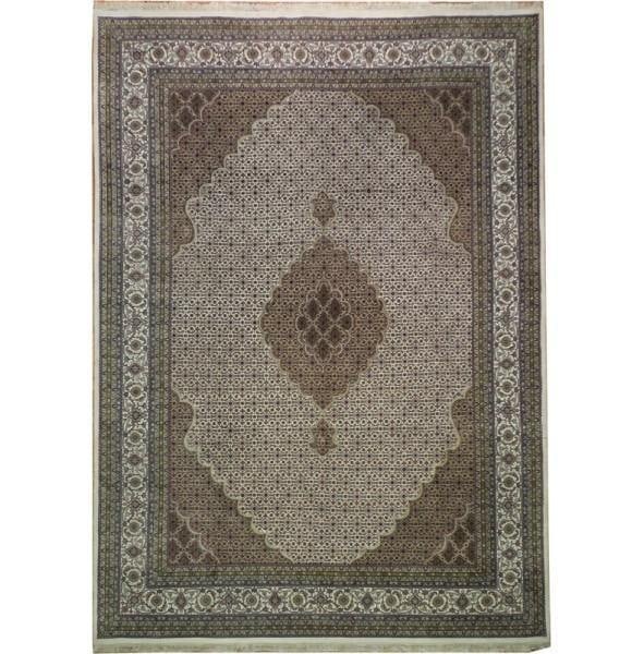 Handmade Tabriz Mahi Rug 8.2 x 11.5 ft Wool Silk India: Handmade Tabriz Mahi Rug 8.2 x 11.5 ft Wool Silk India Free continental US Shipping Discover the elegance of this exquisite handmade Tabriz Mahi rug, measuring 8.2 x 11.5 feet. Crafted in India, it co