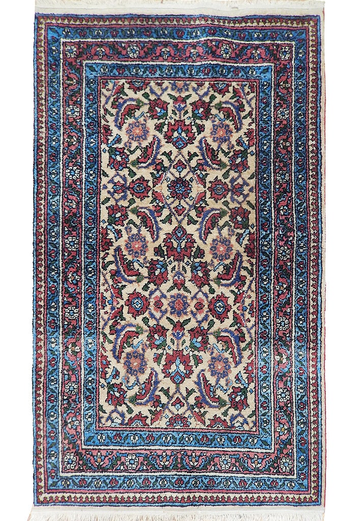 Handcrafted 2'11" x 4'6" Navy Blue Semi-Antique Persian Herati Rug: Handcrafted 2'11" x 4'6" Navy Blue Semi-Antique Persian Herati Rug Free continental US Shipping Discover the enchanting beauty of this Navy Blue Semi-Antique Persian Herati Rug, meticulously handcraft