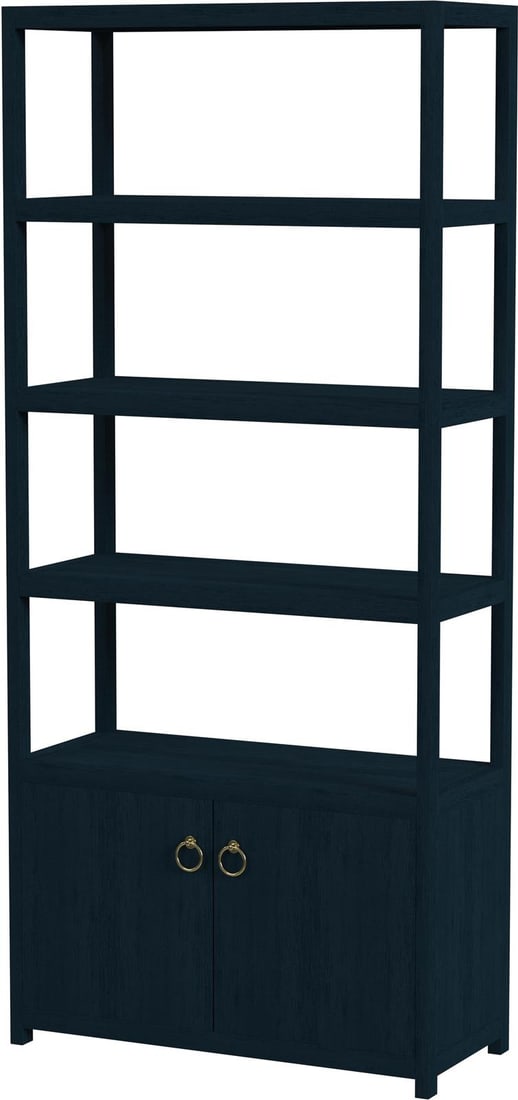 Butler Contemporary Blue Acacia Etagere Bookcase 72H 32W 14D: Butler Contemporary Blue Acacia Etagere Bookcase 72H 32W 14D Elevate your home decor with this Contemporary Lark Etagere Bookcase, showcasing a stunning Navy Blue finish. Crafted from durable Acacia a
