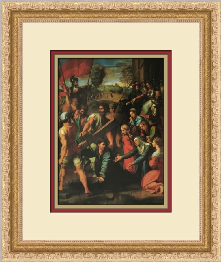 Raphael Christ Falls on the Road to Calvary Custom Framed Print 15x12: Raphael Christ Falls on the Road to Calvary Custom Framed Print 15x12 This stunning custom framed print captures Raphael's artwork titled "Christ Falls on the Road to Calvary." Crafted in 1994, this m