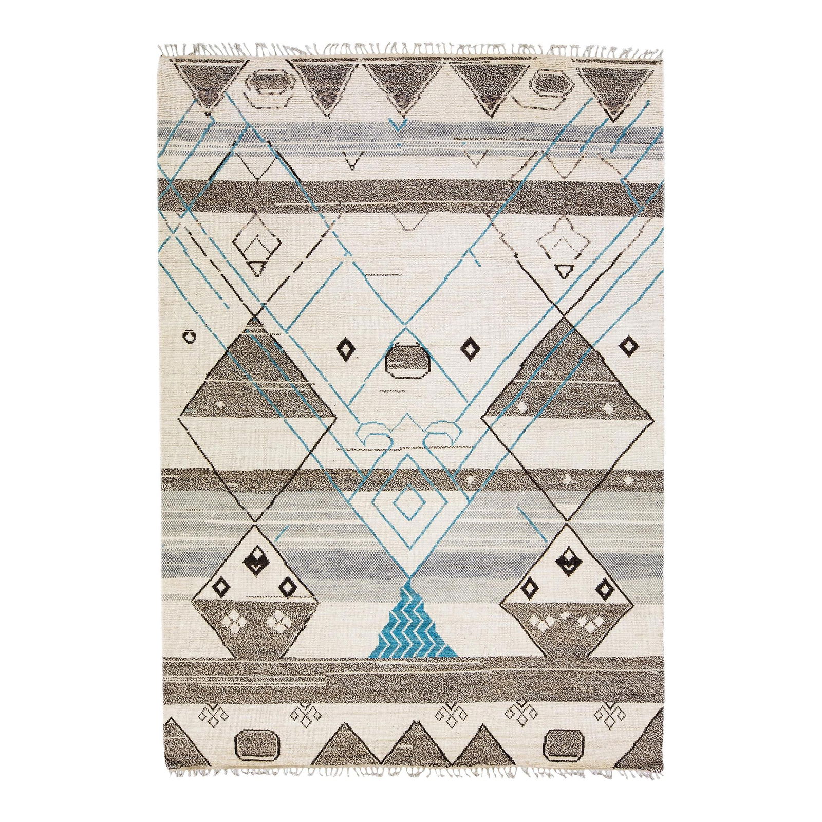 Handmade Beige Moroccan Style Wool Rug 10' x 14' Tribal Design: Handmade Beige Moroccan Style Wool Rug 10' x 14' Tribal Design Enhance your home decor with this stunning modern Moroccan style hand-knotted wool rug, featuring a beige field accented by a gorgeous tr