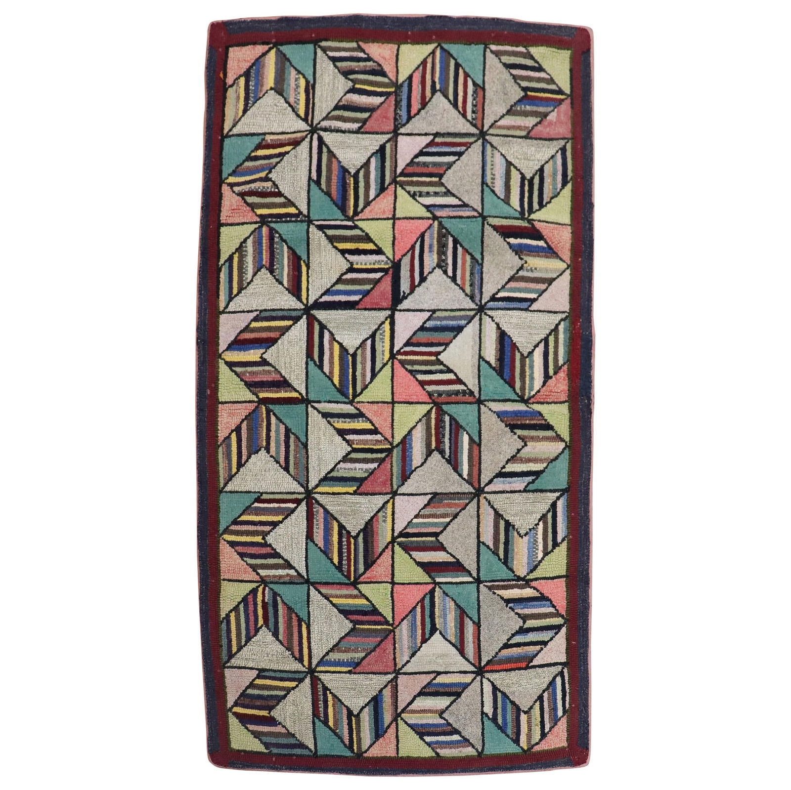 2'4" x 4'3" American Hand-Hooked Geometric Wool and Jute Scatter Rug (1 of 7)