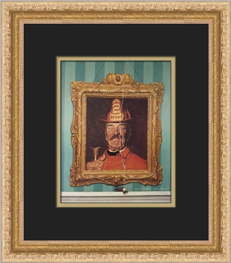 Norman Rockwell The Fireman Custom Framed Art Print 14 x 12: Norman Rockwell The Fireman Custom Framed Art Print 14 x 12 Celebrate the artistry of Norman Rockwell with this stunning custom framed print titled "The Fireman." This portrait-style piece, produced i