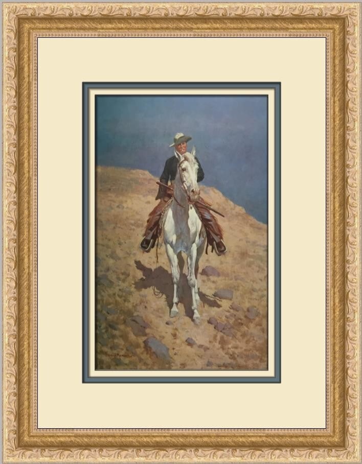Frederic Remington Self-Portrait Horse Print Custom Framed Art: Frederic Remington Self-Portrait Horse Print Custom Framed Art Elevate your space with this stunning print of Frederic Remington's "Self-Portrait On A Horse," beautifully custom framed for an elegant