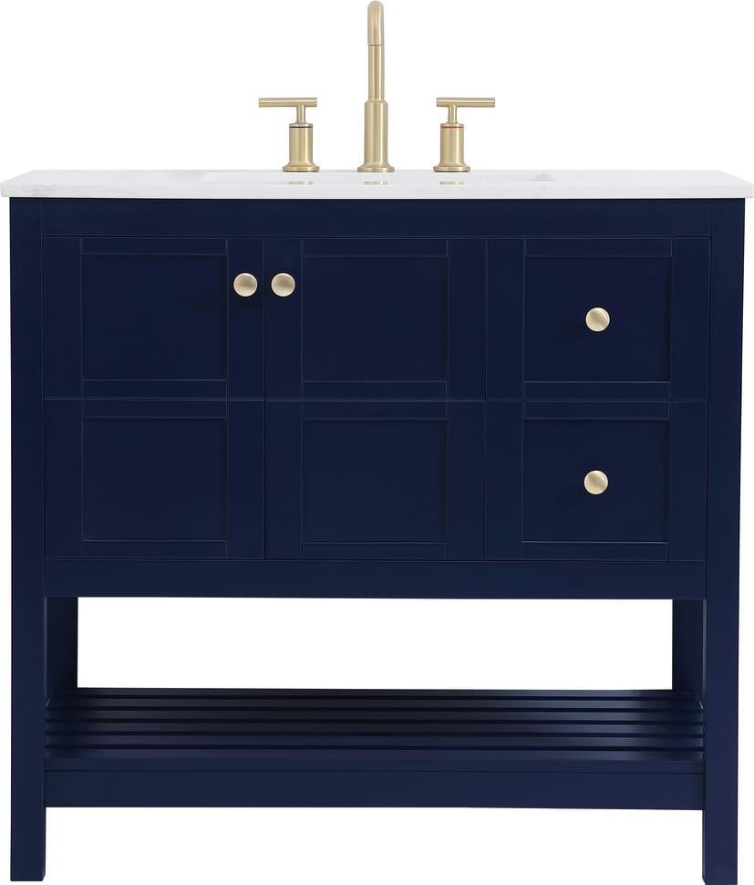 Elegant Lighting Victorian Vanity Blue Gold Stone Top 34H 36W 22D: Elegant Lighting Victorian Vanity Blue Gold Stone Top 34H 36W 22D Transform your space with this Victorian Style Vanity in a striking blue finish complemented by a luxurious stone top. This stunning p