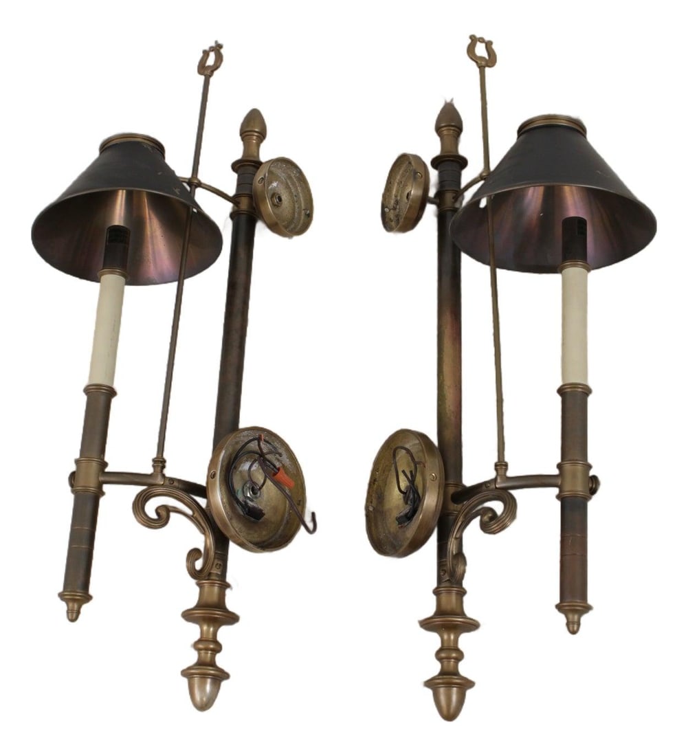 Pair of 1970s Electrified Sconces with Black Toleware Shades (1 of 10)