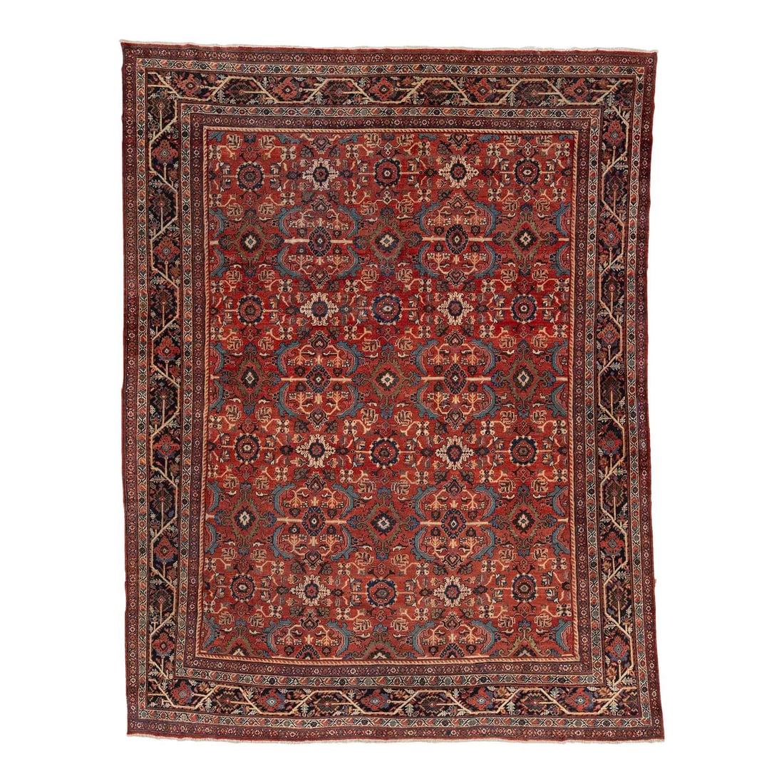 10'3" x 13'7" Vintage Mahal Wool Rug With Floral Lattice Pattern: 10'3" x 13'7" Vintage Mahal Wool Rug With Floral Lattice Pattern This authentic vintage Mahal rug is hand-knotted from high-quality, hand-spun wool and features a classic allover floral and lattice pa