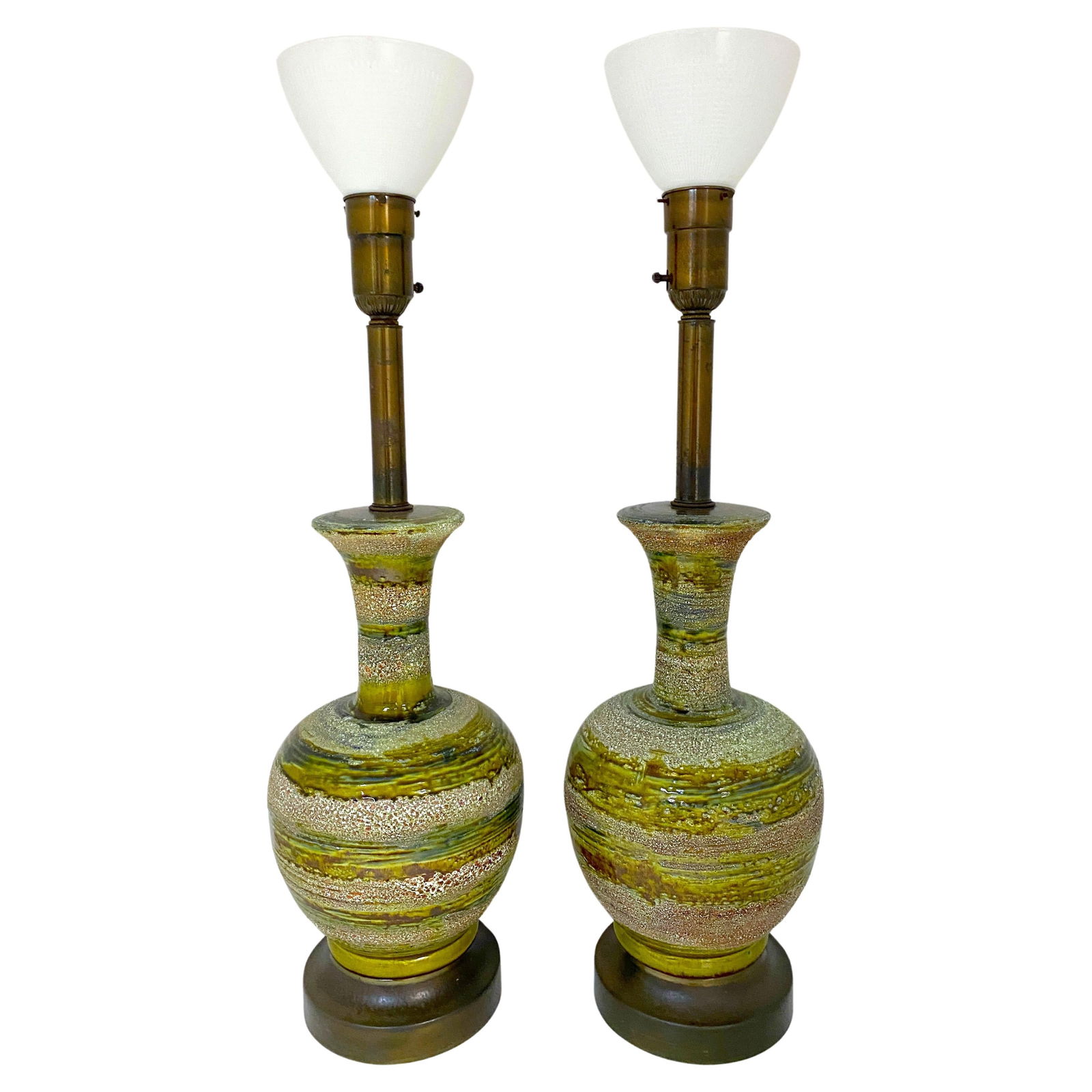 Mid-Century Modern Danish Pottery Lamps Set of 2 with Globes (1 of 7)