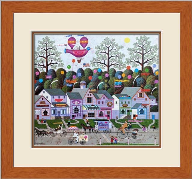 Charles Wysocki Confection Street Framed Lithograph Americana Art 2001: Charles Wysocki Confection Street Framed Lithograph Americana Art 2001 Capture the charm of Americana with this beautifully framed print titled "Confection Street" by Charles Wysocki. This medium-size