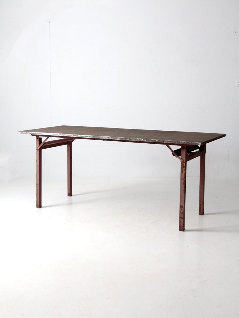 Six Foot Vintage Industrial Table with Painted Metal Base and Wood Top (1 of 13)