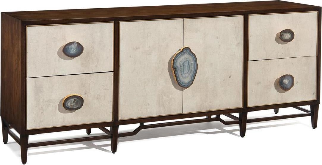 John-Richard Regency Style Walnut Credenza with Agate Handles: John-Richard Regency Style Walnut Credenza with Agate Handles Introducing an exquisite American Walnut Credenza, beautifully designed in Regency style. This elegant piece features stunning agate handl