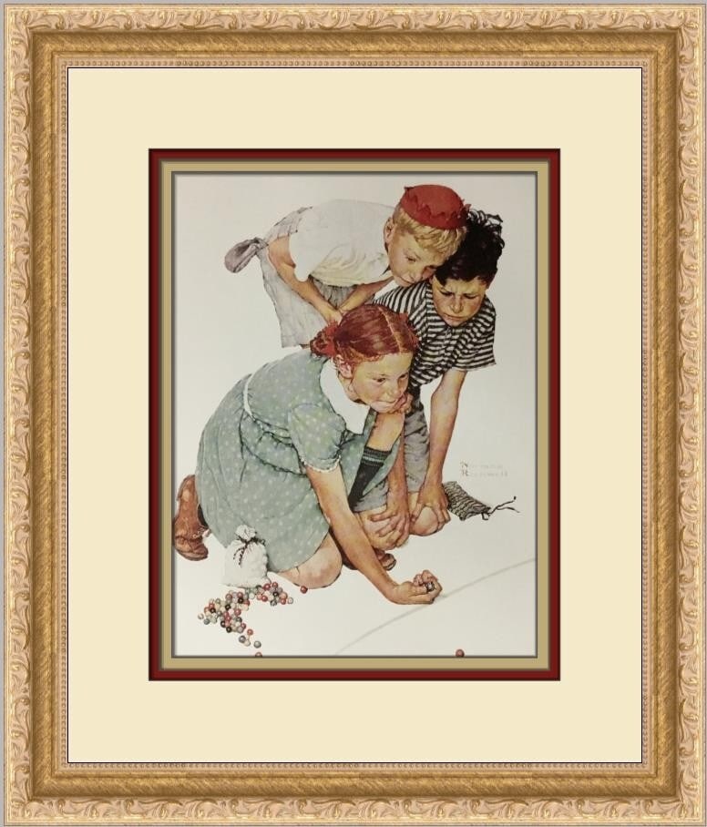 Norman Rockwell Marble Champion Custom Framed Print 15 x 13 Americana Art: Norman Rockwell Marble Champion Custom Framed Print 15 x 13 Americana Art This stunning custom framed print titled "Marble Champion" by renowned artist Norman Rockwell captures the essence of American