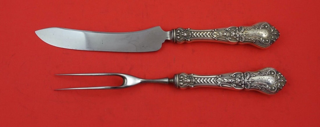 Gorham Henry II Sterling Silver Steak Carving Set 2pc Knife 9 5/8 Fork 8 3/4 Monogrammed (1 of 2)