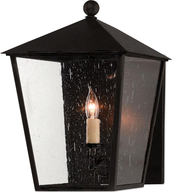 Currey Bening Midnight Weather-Proof Outdoor Sconce 14.75H: Currey Bening Midnight Weather-Proof Outdoor Sconce 14.75H Enhance your outdoor space with this stylish Weather-Proof Sconce, designed to create an inviting ambiance. Crafted from durable wrought iron
