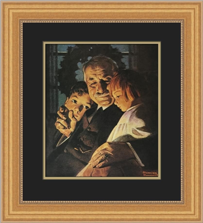 Norman Rockwell Grandpa and Children Custom Framed Print 1975 Americana Art: Norman Rockwell Grandpa and Children Custom Framed Print 1975 Americana Art This beautiful custom framed print titled "Grandpa and Children" by iconic artist Norman Rockwell captures a heartfelt momen