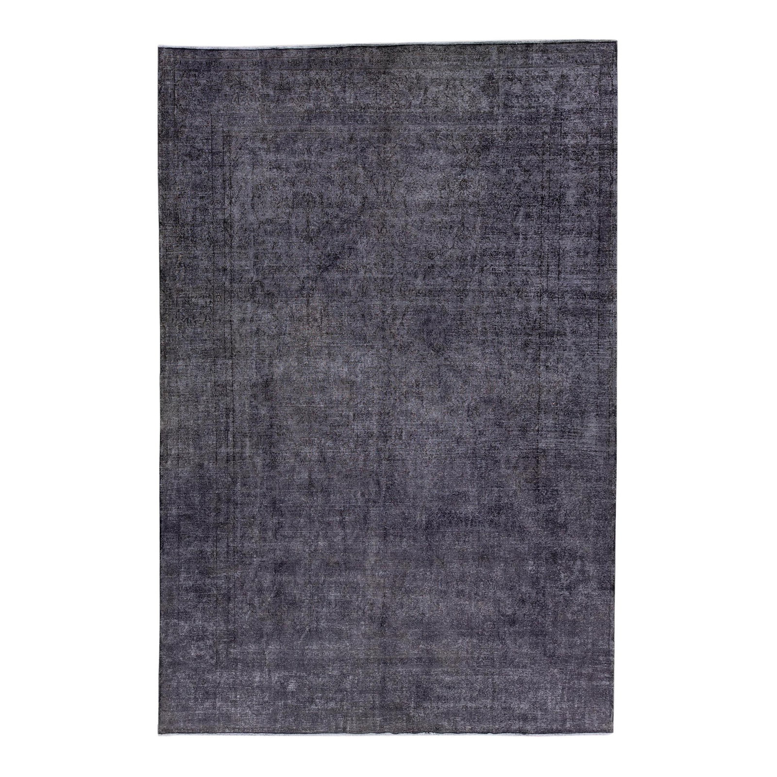 Vintage Persian Overdyed Gray Wool Medallion Rug 9'6 x 14'3: Vintage Persian Overdyed Gray Wool Medallion Rug 9'6 x 14'3 This stunning Vintage Overdyed Persian rug showcases a beautiful hand-knotted wool construction in a sophisticated gray hue. The rug feature