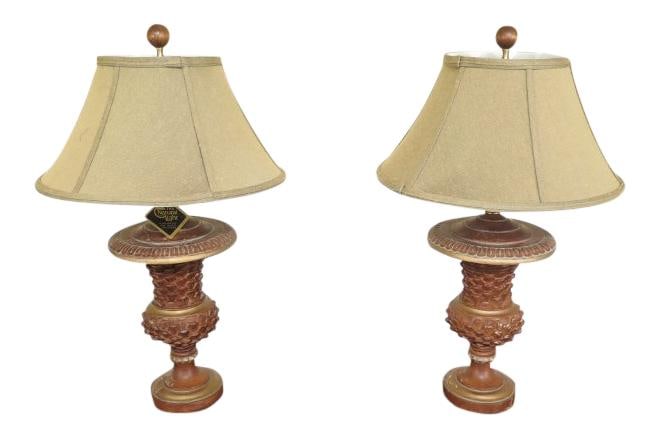 Elegant Brown Pair of Natural Light Table Lamps with Shades (1 of 8)