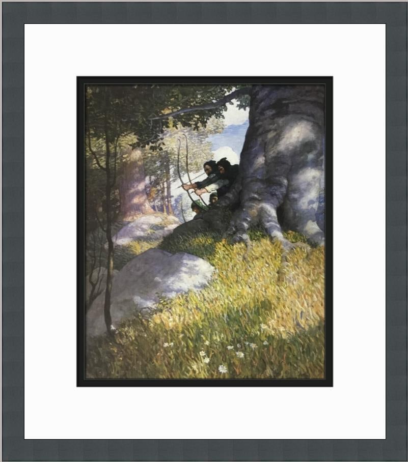 N C Wyeth Robin Hood and His Companions Custom Framed Offset Lithograph Print: N C Wyeth Robin Hood and His Companions Custom Framed Offset Lithograph Print This exquisite custom framed print features N C Wyeth's captivating artwork titled 'Robin Hood and His Companions.' Measur