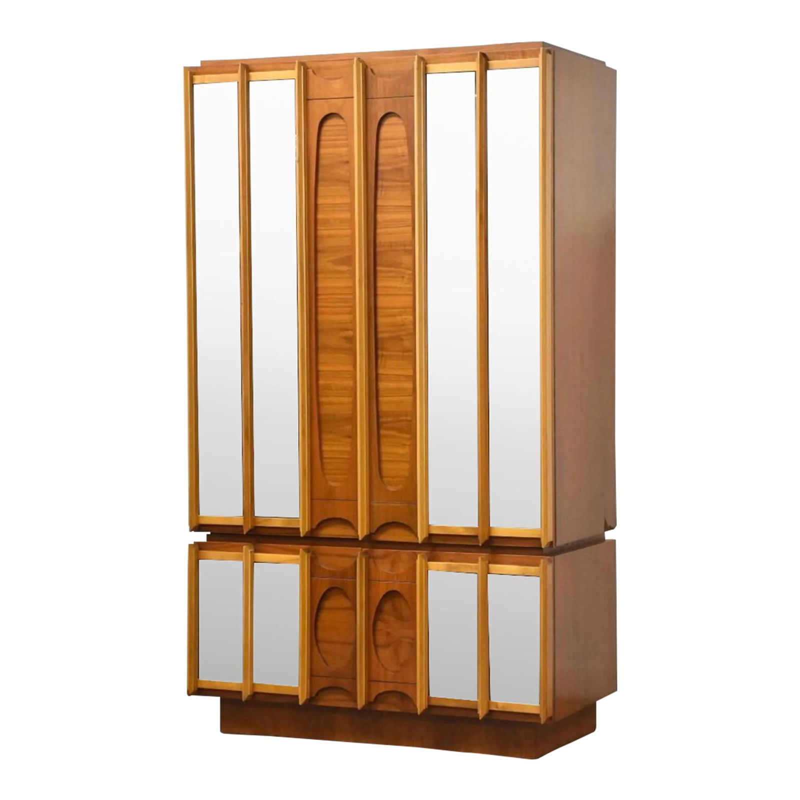 Tobago Brutalist Walnut Tall Armoire Dresser 40 x 22 x 70: Tobago Brutalist Walnut Tall Armoire Dresser 40 x 22 x 70 Introducing the Tobago Brutalist Tall Armoire Dresser, a stunning piece that embodies mid-century modern design. Crafted from walnut veneer an