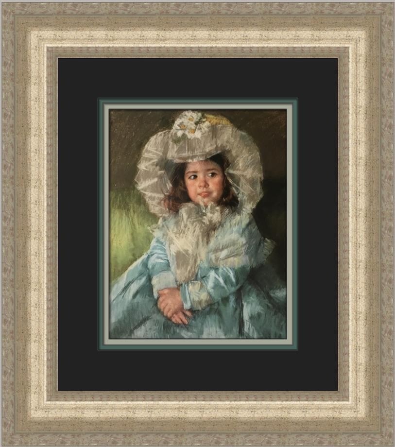 Mary Cassatt Margot in Blue Custom Framed Art Print 1994: Mary Cassatt Margot in Blue Custom Framed Art Print 1994 This exquisite custom framed print titled "Margot in Blue" by renowned artist Mary Cassatt captures the elegance of expressionism and impressio