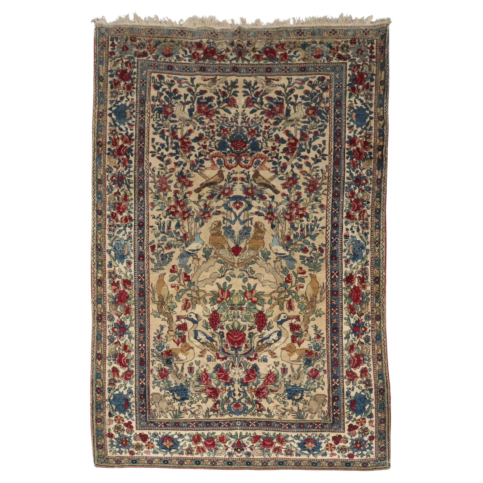 Late 19th Century Persian Teheran Kashan Botanical Animal Rug 56 x 88: Late 19th Century Persian Teheran Kashan Botanical Animal Rug 56 x 88 Presenting a remarkable late 19th century Persian rug from the Tehran region, this exquisite botanical animal rug showcases the ri