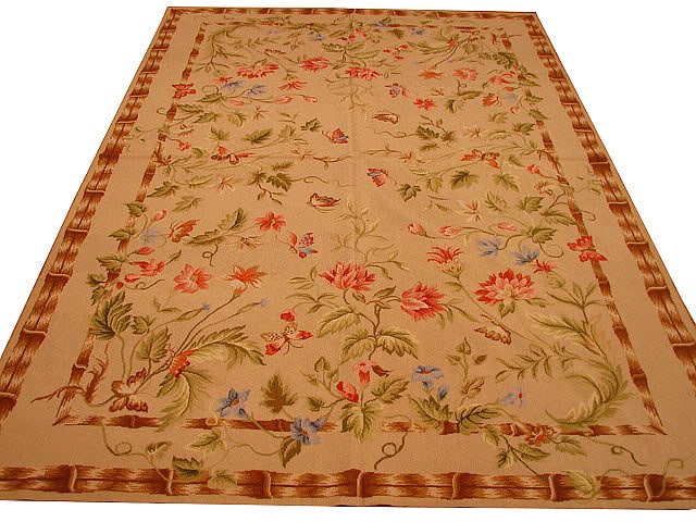 6' x 9' Beige Hand-Knotted Needlepoint Area Rug from China: 6' x 9' Beige Hand-Knotted Needlepoint Area Rug from China Free continental US Shipping Elevate your living space with the 6' x 9' Beige Needlepoint Rug, a timeless piece that exudes classic charm and