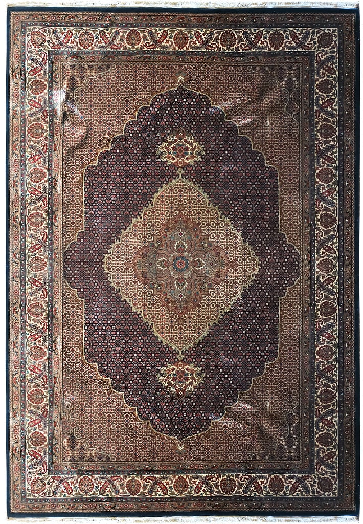 Handmade Wool Silk Rug 6.8 x 10.0 ft Elegant Black Design (1 of 10)