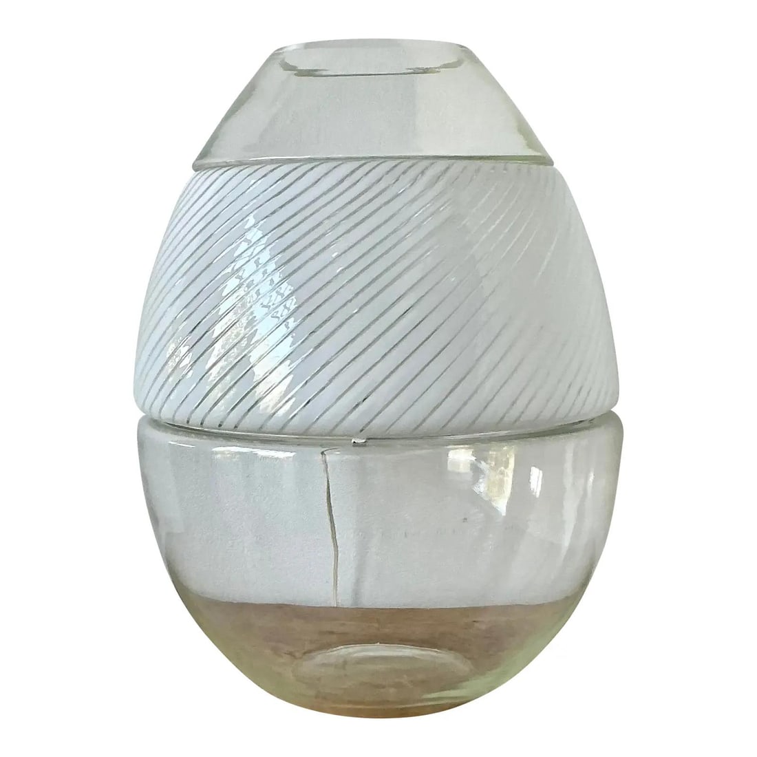 Italian Mid-Century Blown Glass Table Lamp With Integrated Vase: Italian Mid-Century Blown Glass Table Lamp With Integrated Vase This vintage Italian stacked glass table lamp exemplifies mid-century craftsmanship with its hand-blown ovoid body and distinctive centr