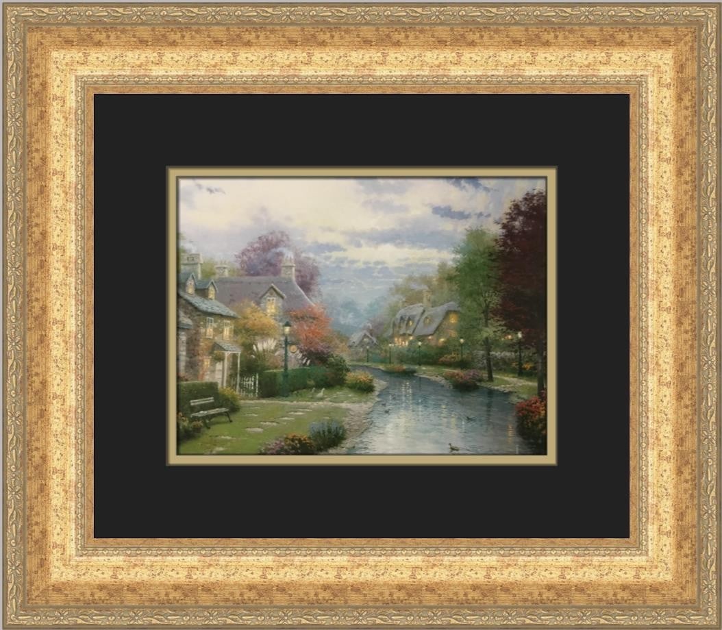 Thomas Kinkade Lamplight Brooke Custom Framed Print 16 x 18: Thomas Kinkade Lamplight Brooke Custom Framed Print 16 x 18 Experience the serene beauty of Thomas Kinkade's "Lamplight Brooke" with this custom framed print. This medium-sized artwork, produced in 19