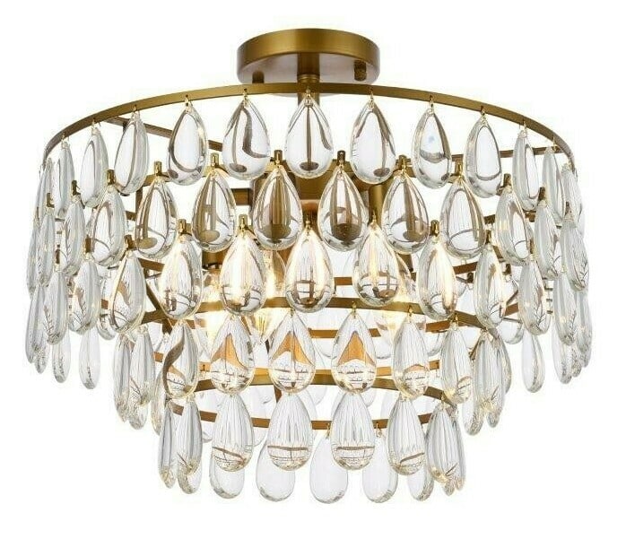 Mila 5-Light Brass Flush Mount Chandelier Modern Crystal Ceiling Light: Mila 5-Light Brass Flush Mount Chandelier Modern Crystal Ceiling Light Illuminate your space with this stunning 5-light flush mount chandelier, designed in a sleek brass finish that effortlessly compl
