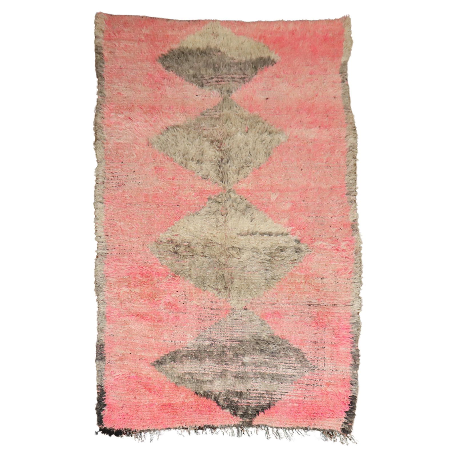Zabihi Collection Pink Hand-Woven Moroccan Abstract Rug 64 x 105 Mid-Century Modern: Zabihi Collection Pink Hand-Woven Moroccan Abstract Rug 64 x 105 Mid-Century Modern Discover the beauty of the Zabihi Collection Pink Vintage Moroccan Abstract Rug, a stunning piece that embodies mid-