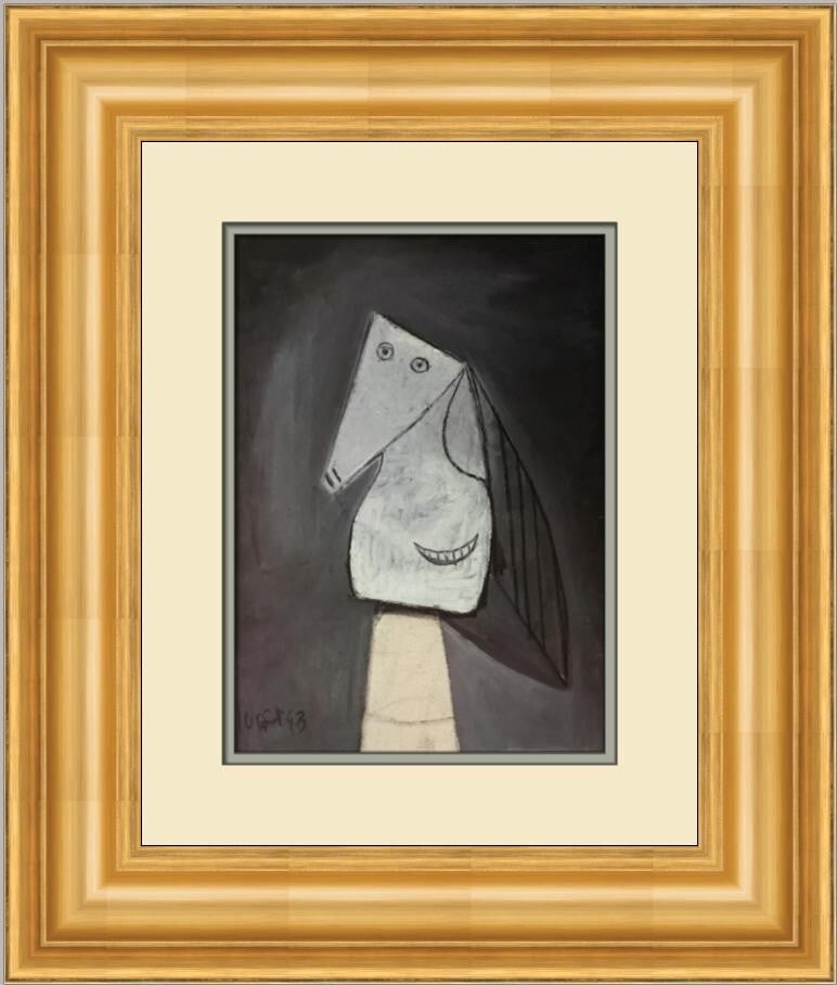 Pablo Picasso Woman's Head Custom Framed Surrealism Print 21 x 18: Pablo Picasso Woman's Head Custom Framed Surrealism Print 21 x 18 This custom framed print titled 'Woman's Head' showcases the iconic work of artist Pablo Picasso, reflecting his surrealism style. Mea