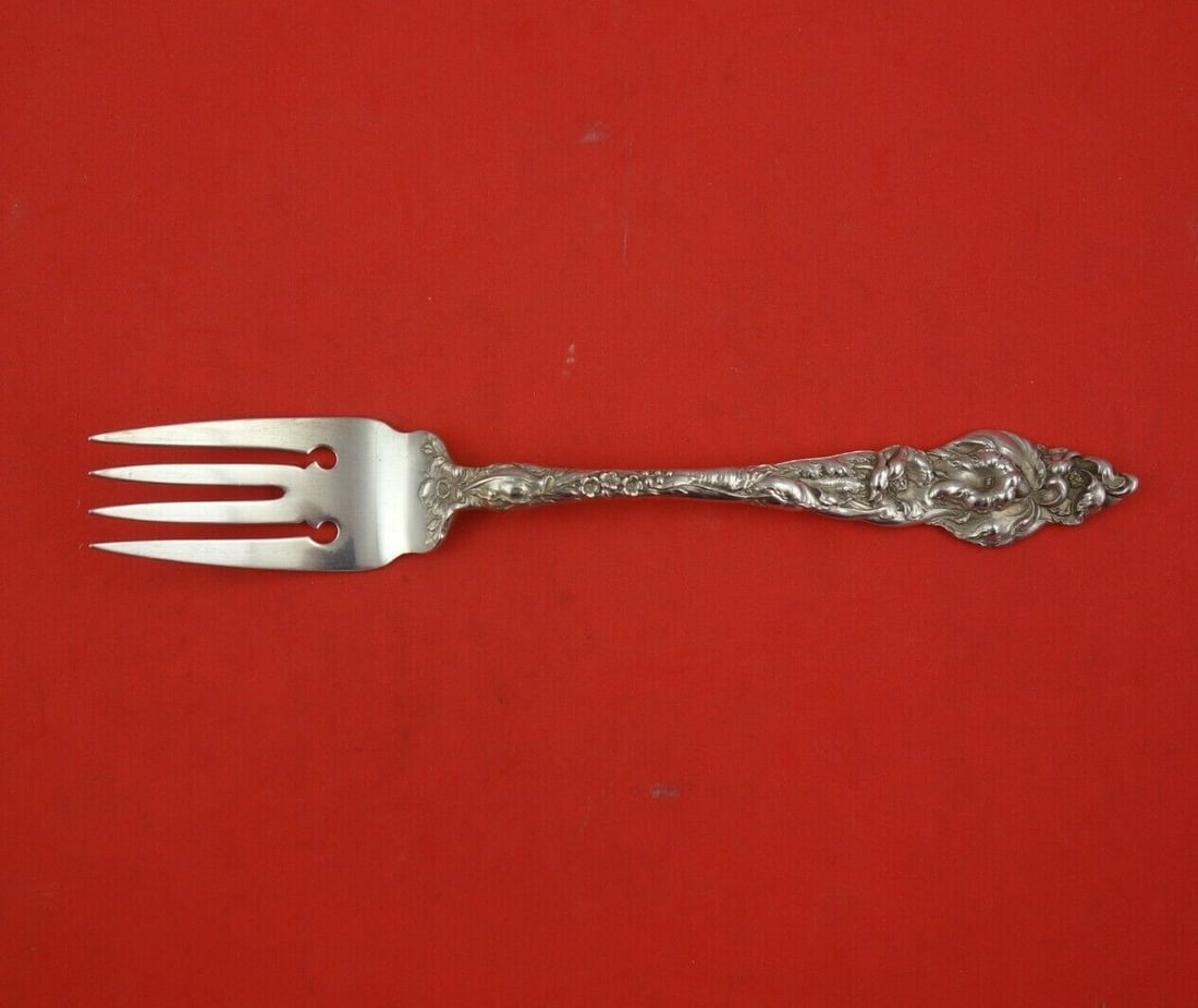 Rare Reed and Barton Les Six Fleurs Sterling Silver Fish Fork 7 1/4" (1 of 3)