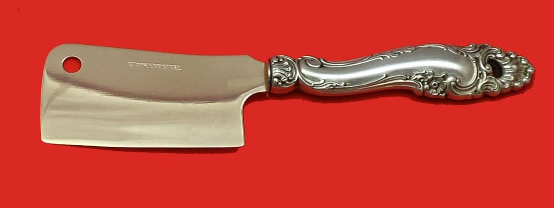 Gorham Decor Sterling Silver Cheese Cleaver Custom Hollow Handle 6.5": Gorham Decor Sterling Silver Cheese Cleaver Custom Hollow Handle 6.5" This elegant cheese cleaver by Gorham features a stunning sterling silver composition, showcasing the Decor pattern. Crafted post-