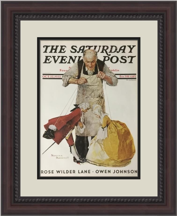 Norman Rockwell The Puppeteer Custom Framed Art Print: Norman Rockwell The Puppeteer Custom Framed Art Print This stunning custom framed print, titled 'The Puppeteer', features the iconic work of renowned artist Norman Rockwell. Created in 1979, this medi