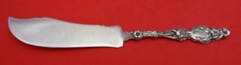 Sterling Silver Master Butter Knife Lily Pattern by Whiting 6 7/8 Inch: Sterling Silver Master Butter Knife Lily Pattern by Whiting 6 7/8 Inch This antique master butter knife features a flat handle design in the Lily pattern by Whiting. Crafted from sterling silver, it w