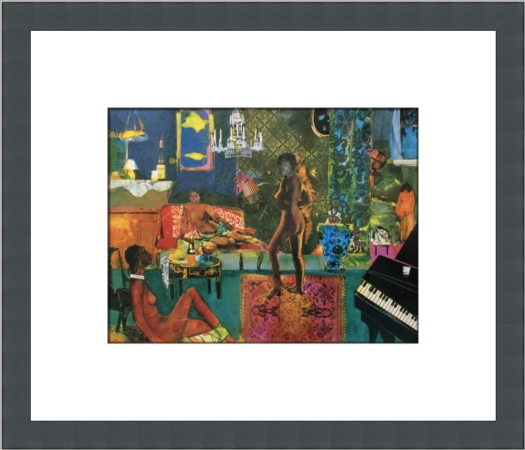 Romare Bearden Mamie Cole's Living Room Framed Print Cubism Art 1990: Romare Bearden Mamie Cole's Living Room Framed Print Cubism Art 1990 This stunning custom framed print titled 'Mamie Cole's Living Room' by artist Romare Bearden captures the essence of Cubism with a