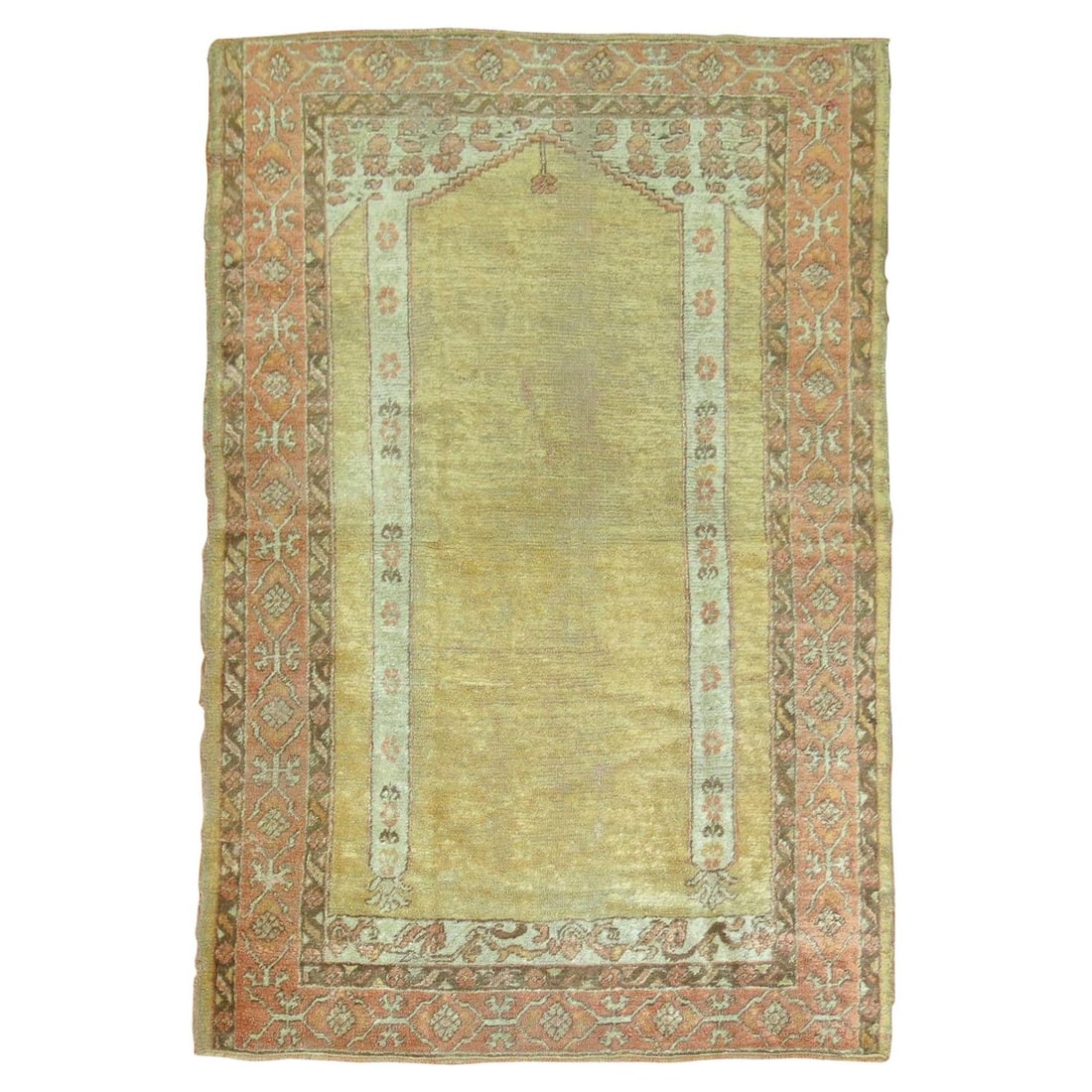 Antique Gold Angora Oushak Rug 4' x 5'9'' Greek Revival Turkey Circa 1890: Antique Gold Angora Oushak Rug 4' x 5'9'' Greek Revival Turkey Circa 1890 This exquisite Zabihi Collection Gold Angora Oushak Rug is a stunning piece from the late 19th century, crafted around 1890 in
