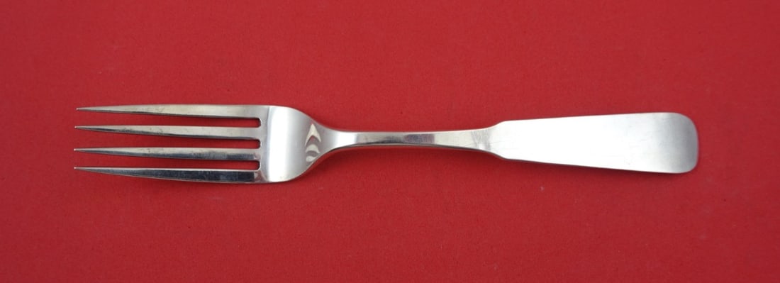 Sterling Silver Regular Fork 7 3/8" Panel Antique Pattern: Sterling Silver Regular Fork 7 3/8" Panel Antique Pattern This is a sterling silver regular fork in the Panel Antique pattern by Old Newbury Crafters. The fork measures 7 3/8 inches in length and is n