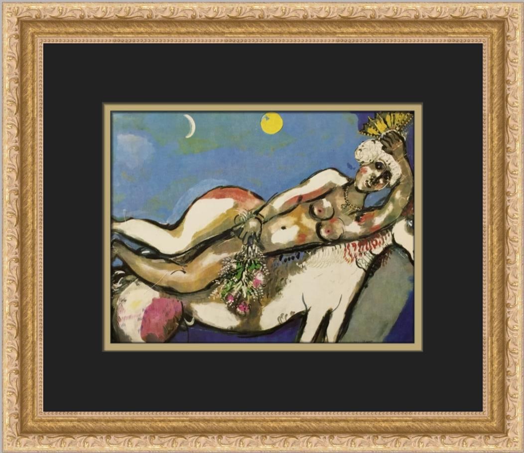 Marc Chagall Composition with Circles and Goat Custom Framed Lithograph Print: Marc Chagall Composition with Circles and Goat Custom Framed Lithograph Print This stunning custom framed print features Marc Chagall's iconic work, "Composition with Circles and Goat." Measuring 12"