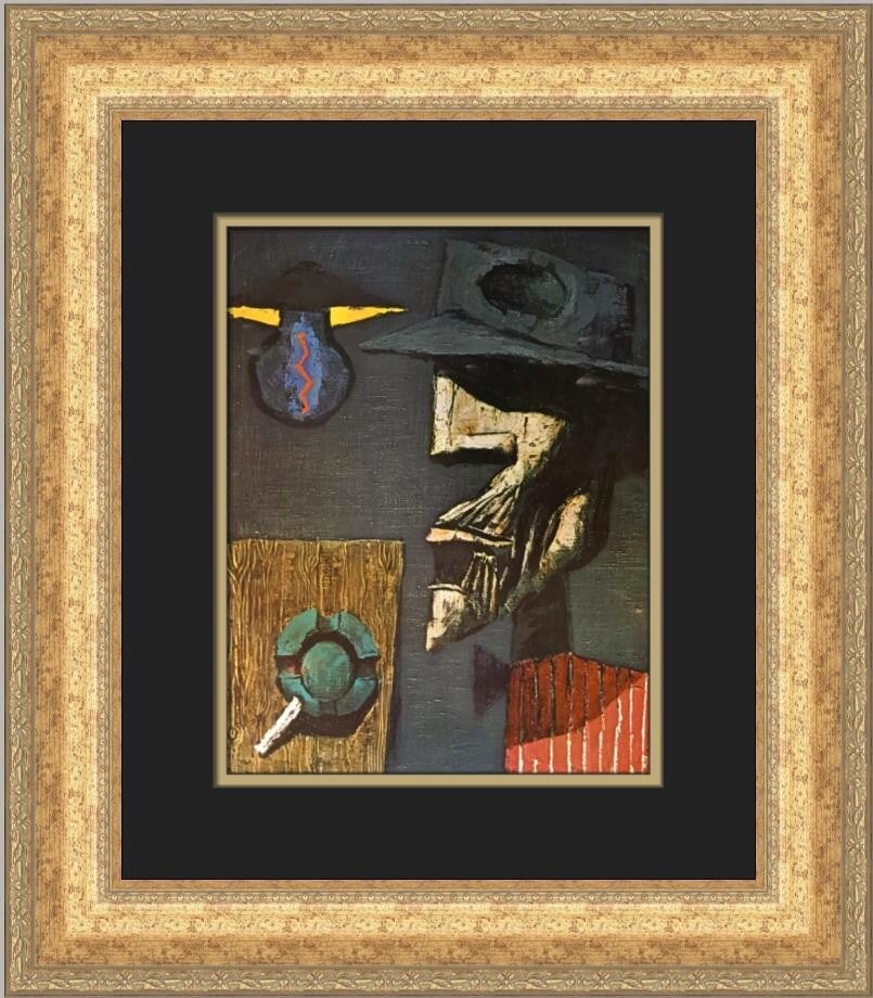 Albert Tucker Tough Guy Custom Framed Art Print 1983: Albert Tucker Tough Guy Custom Framed Art Print 1983 This striking custom framed print titled "Tough Guy" by artist Albert Tucker showcases a captivating blend of expressionism, impressionism, and sur