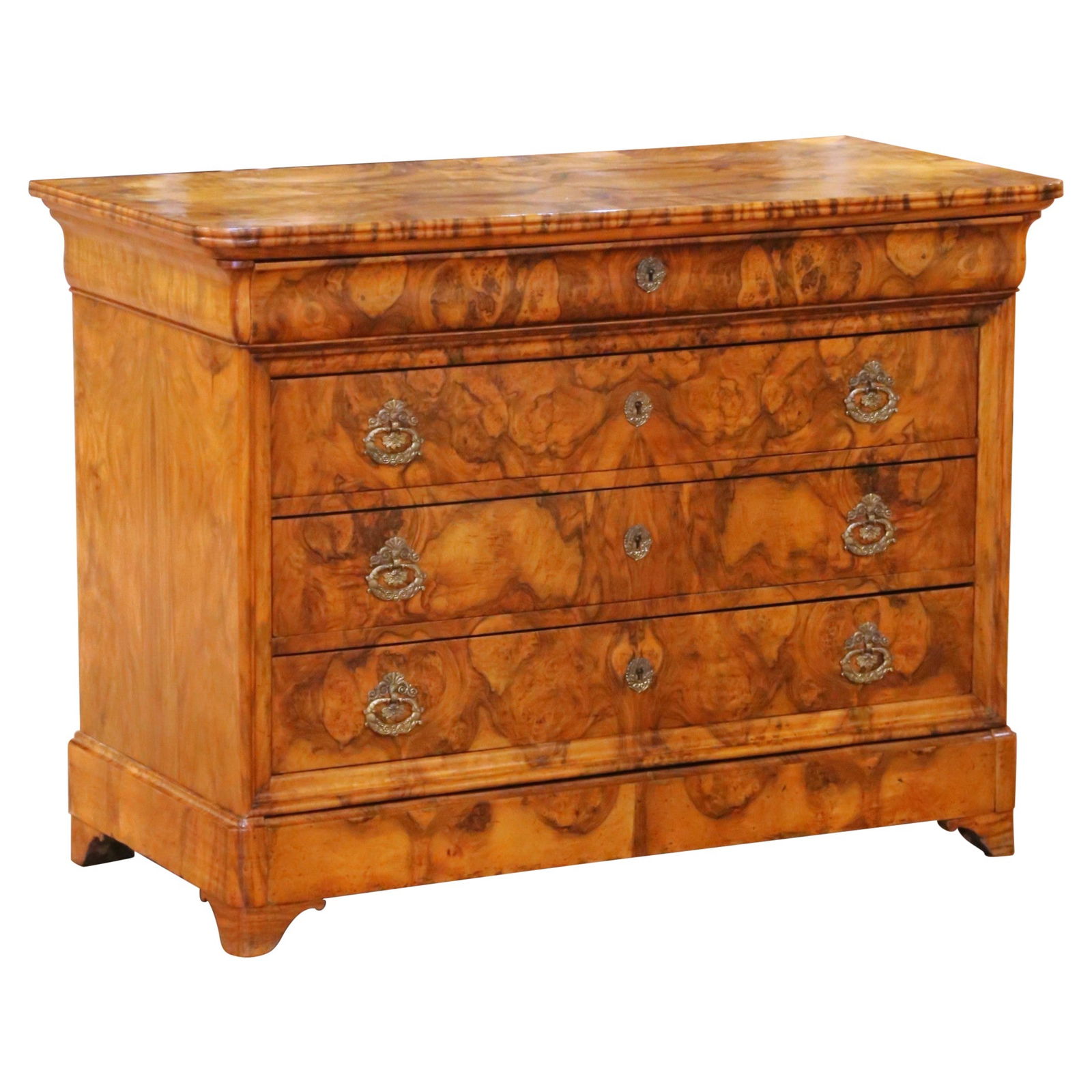French Louis Philippe Burl Walnut Chest with Five Drawers Circa 1860 (1 of 11)