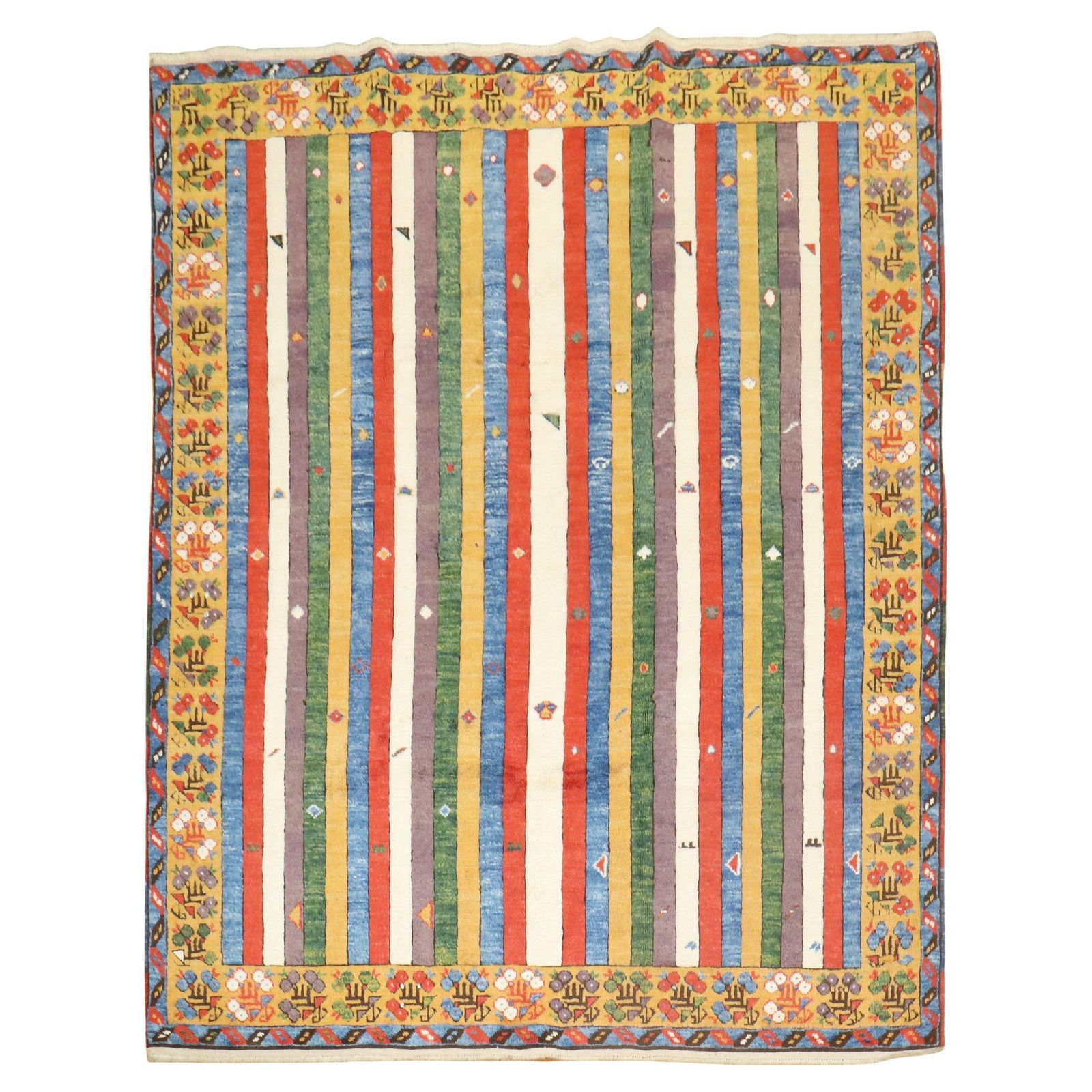Vintage Inspired Bohemian Striped Turkish Konya Rug 72 x 87 Angora Hand-Knotted (1 of 9)