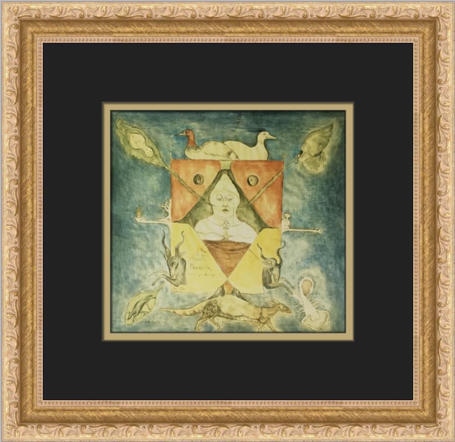 Leonora Carrington The Powers of Madame Phoenica Framed Surrealist Print: Leonora Carrington The Powers of Madame Phoenica Framed Surrealist Print This stunning custom framed print titled "The Powers of Madame Phoenica" by artist Leonora Carrington showcases a captivating s