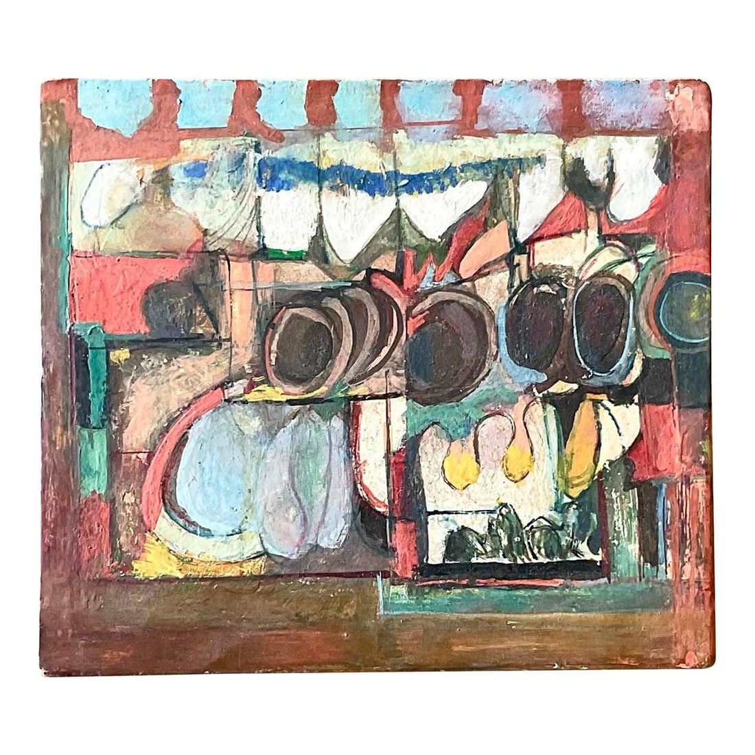 Hammack 1967 Mid-Century Modern Abstract Painting on Wood: Hammack 1967 Mid-Century Modern Abstract Painting on Wood This vintage Mid-Century Modern abstract painting, signed by Hammack and dated 1967, showcases the expressive style of the era. This original