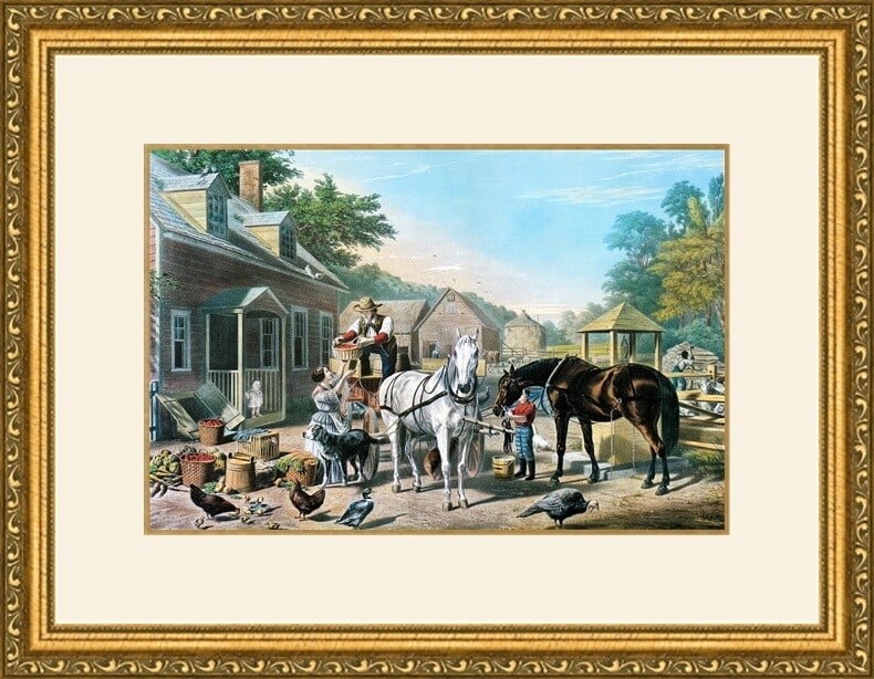 Currier & Ives Preparing for Market Custom Framed Lithograph Art Print: Currier & Ives Preparing for Market Custom Framed Lithograph Art Print This beautifully framed print titled "Preparing for Market" is a stunning representation of Americana by the renowned artist Curr