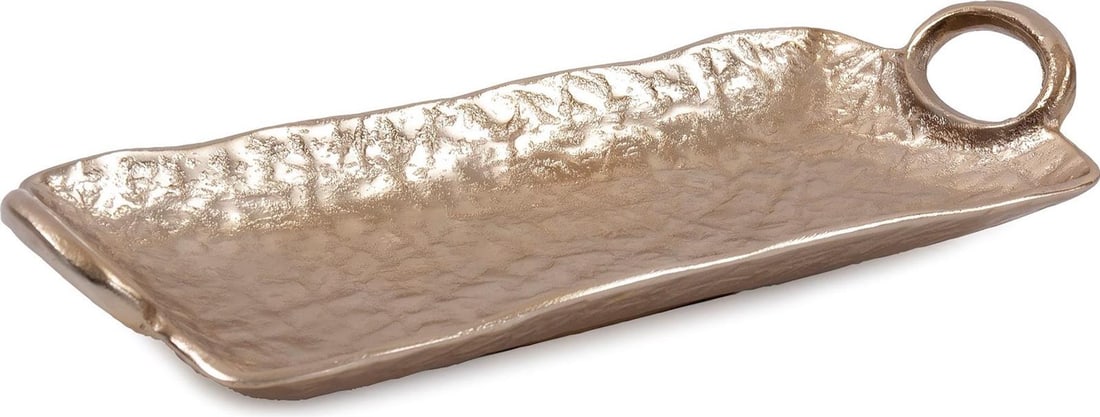 Howard Elliott Hand-Cast Aluminum Gold Tray Hammered Finish 17 x 7.5: Howard Elliott Hand-Cast Aluminum Gold Tray Hammered Finish 17 x 7.5 Elevate your decor with this exquisite hand-cast gold tray, designed for those with a sophisticated style. This rectangular tray fe