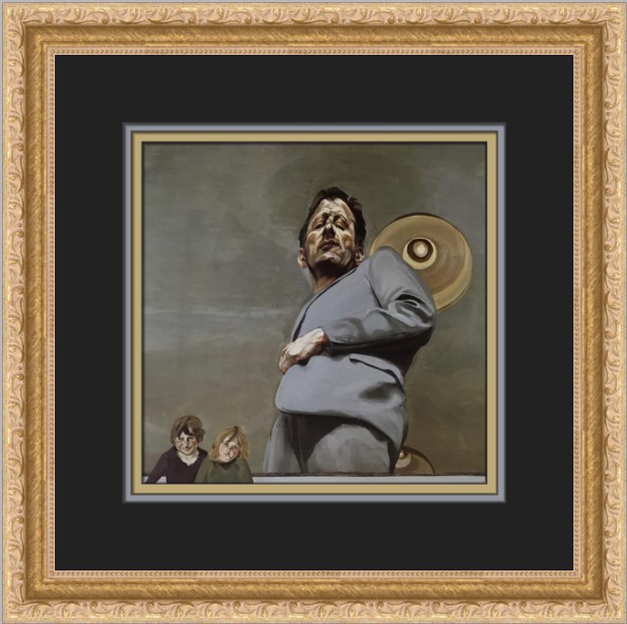 Lucian Freud Reflection with 2 Children Framed Print 14x14: Lucian Freud Reflection with 2 Children Framed Print 14x14 This custom framed print features Lucian Freud's captivating artwork titled "Reflection with 2 Children (Self-Portrait)". The piece showcases