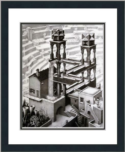 M.C. Escher Waterfall Custom Framed Lithograph Print Surrealism Art (1 of 2)