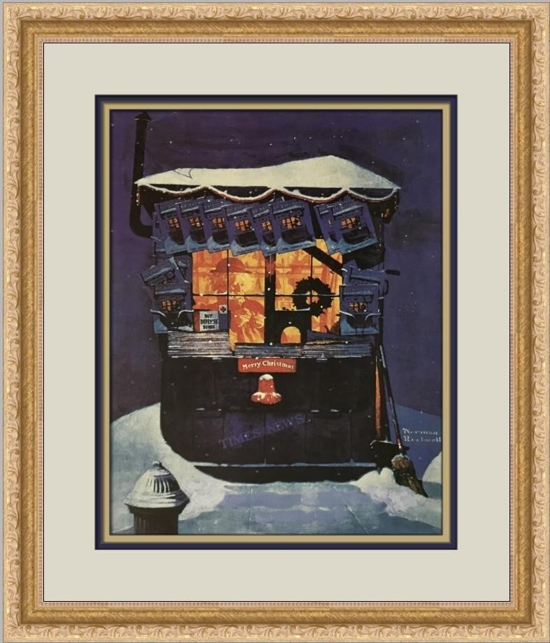 Norman Rockwell Newstand In The Snow Custom Framed Print 1979: Norman Rockwell Newstand In The Snow Custom Framed Print 1979 This stunning custom framed print titled "Newstand In The Snow" by renowned artist Norman Rockwell captures the essence of Americana. Crea
